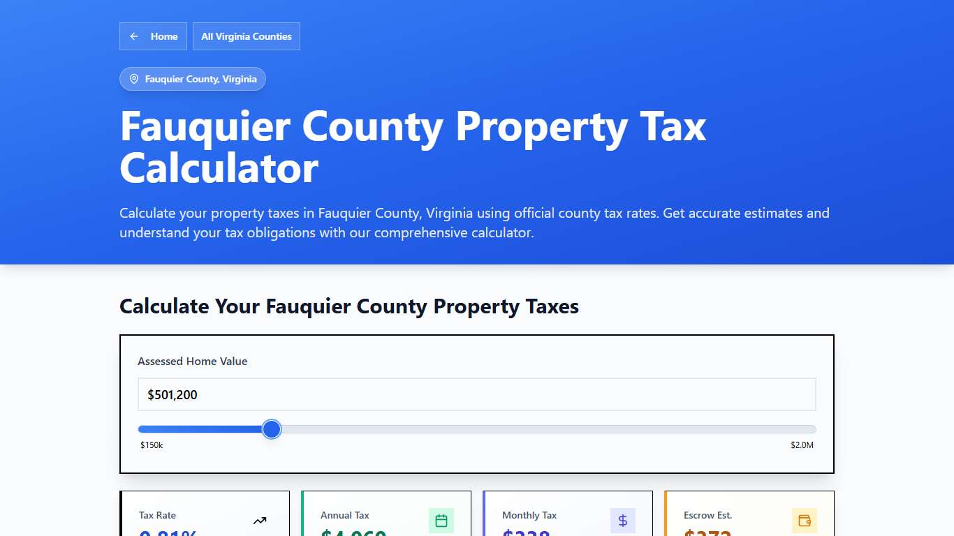 Fauquier County, VA Property Tax Calculator 2025-2026